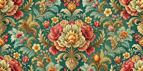 Vintage Floral Damask Pattern: Elegant Repeating Background Design for Textiles and Wallpaper