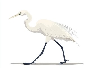 Obraz premium White Egret Bird Walking on White Background Pixel Art Illustration
