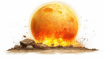 Burning egg on white background, a visual representation of fragility and transformation