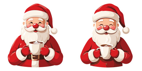 Cheerful Santa Claus holding cups of hot cocoa vector shows joyous winter warmth.
