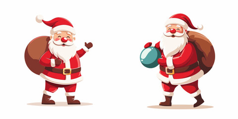 Two cheerful Santa Clauses with gifts vector, Spread holiday cheer with double the jolly spirit and festive surprises.
