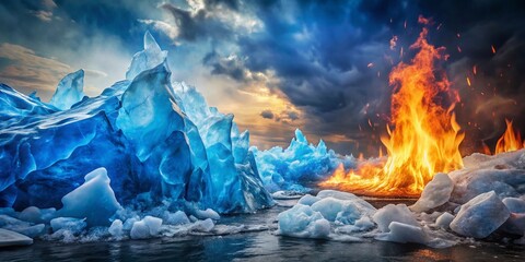 Naklejka premium Vintage Ice Fire Clash: Passion vs. Introspection Stock Photo