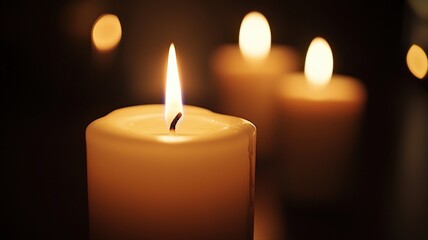 A dreamy, blurred candlelight background with soft golden bokeh. Ethereal glow ideal for spiritual designs, romantic scenes, holiday cards, memorial visuals, or peaceful web templates.
