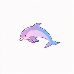 Fototapeta premium PlayfulPastelDolphinLeapsAcrossWhiteBackgroundJoyfulMarineMammalCartoon