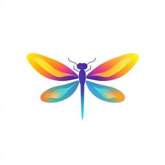 Fototapeta premium Vibrant Dragonfly with Gradient Wings, Soaring Against a White Background. A Modern, Stylized Design