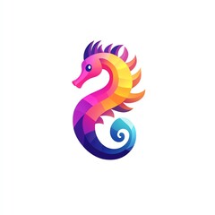Obraz premium Vibrant Seahorse in Geometric Design, a Colorful Ocean Jewel