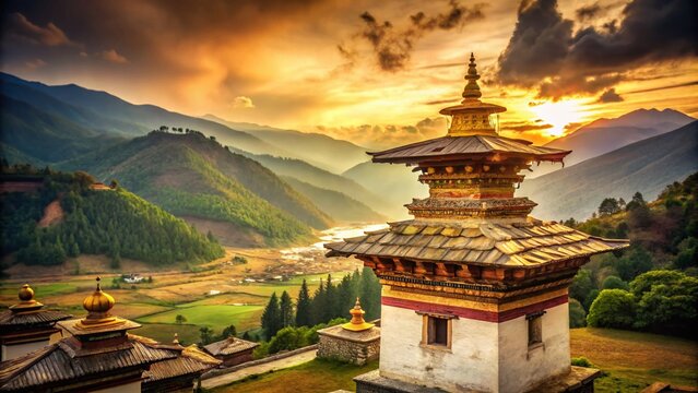 Vintage Photo: Majestic Chorten in Phobjikha Valley, Bhutan