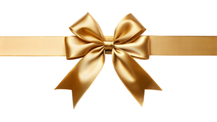 Shiny golden ribbon with bow isolated on white and transparent background