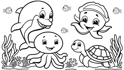 Fototapeta premium Ocean Adventure - Cute Sea Animals Coloring Pages