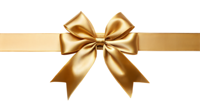 Shiny golden ribbon with bow isolated on white and transparent background