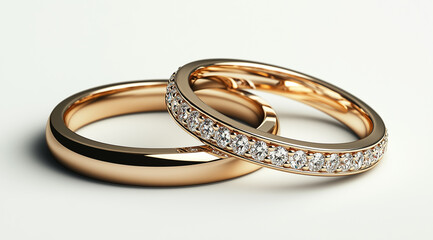 Wedding, gold wedding rings on a white background, close up, created with Generative AI technology