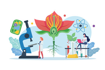 Biology scene with miniature people