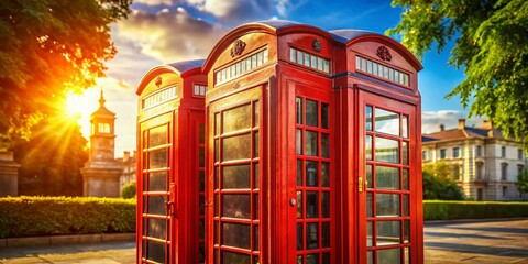 Vintage Red Phone Booths: Sunny Day Close-up, 20th Century Technology