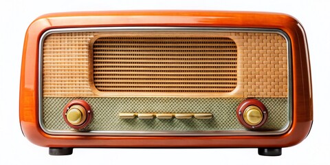 Fototapeta premium Vintage Retro Radio, Classic Antique Broadcast Receiver, Isolated White Background, Nostalgia, Sound, Music