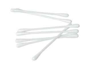 cotton buds isolated on white background. Shot with high angle view