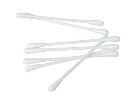 cotton buds isolated on white background. Shot with high angle view