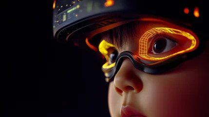 Child Exploring Augmented Reality  Futuristic Headset  Digital World © Oat_Photo