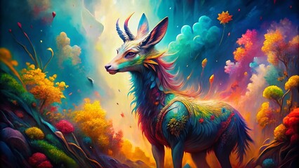 Fototapeta premium Vintage Style Fantasy Animal Painting: Colorful Abstract Background Illustration