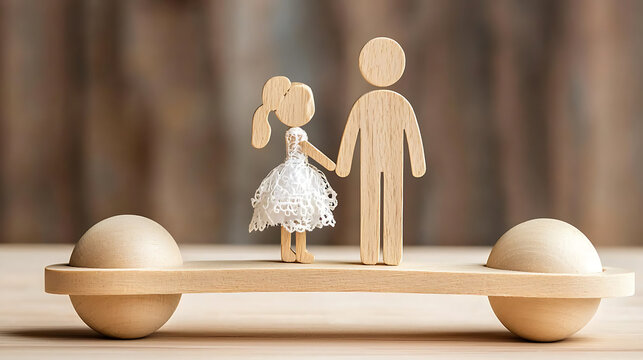 wooden couple holding hands symbolizes balanced relationship, showcasing love and connection