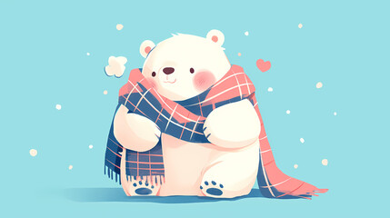 cute character cartoon Polar Bear with Accessories Scarf colorful illustration
