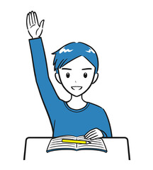 授業中に積極的に手を挙げる小学生の男の子（シンプル）