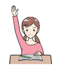 授業中に積極的に手を挙げる小学生の女の子