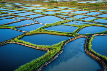 Vibrant salt marshes under clear blue sky coastal region aerial photography nature serene landscape environmental beauty