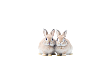 two rabbits isolated on transparent background with clipping path.
