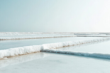Ethereal salt flat landscape at dawn reflective water surface nature photography tranquil environment aerial view