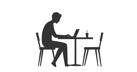 Fototapeta premium Silhouette of Man Working in Cafe with Laptop