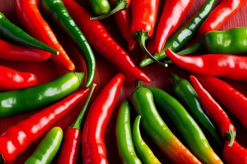 Close-up of red and green chilli with vibrant colors, detailed texture, and fresh appearance.