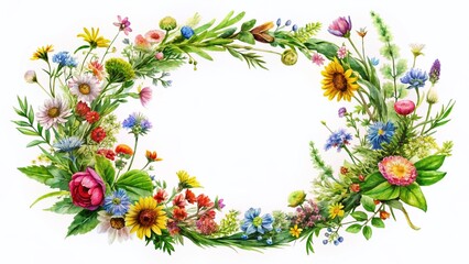 Watercolor Wildflower Wreath Botanical Invitation Frame Macro Photography