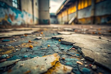 Weathered Concrete Texture: Cracked Industrial Background with Faded Paint - Tilt-Shift Photography