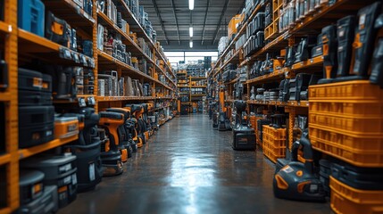 Extensive Hardware Store Inventory: Aisle of Power Tools and Equipment