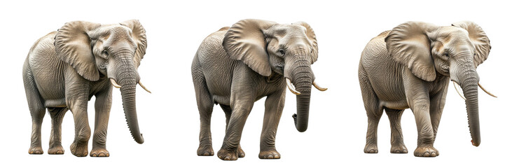 Obraz premium A Set of High-Angle Studio Views of a Majestic African Elephant Standing Alone Isolated on Transparent Background