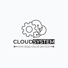 Minimalist line art cloud system storage vector illustration logo design for cloud computing solutions, suitable for technology presentations, websites, and digital marketing campaigns.