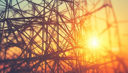 Fototapeta premium Abstract Metal Scaffolding Structure at Sunset, Industrial Background