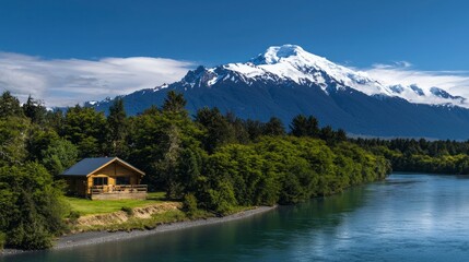 Serene Mountain Cabin  River    Snow Peak Landscape