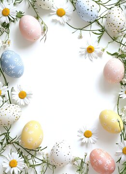 Easter Day Frame Beautiful Easter Egg Frame Print with Daisies A4 Size