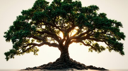 Obraz premium Majestic Oak Tree Nature Sunrise 3D Render High Resolution Background