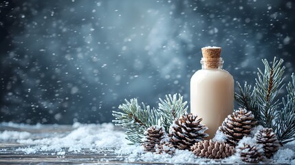 Winter Lotion Bottle with Pine Cones and Snow Festive Holiday Skincare Product