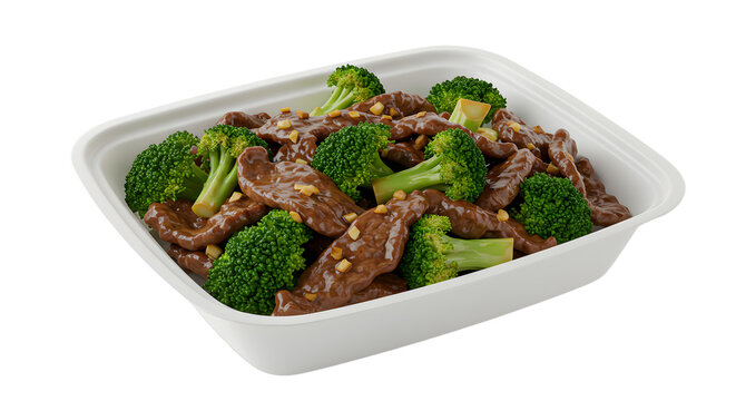 Delicious Beef and Broccoli Stir Fry in White Container on White