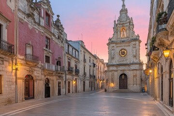 Fototapeta premium A Tranquil Evening in Syracuse, Italy, Bathed in Soft Pastel Hues of Dusk
