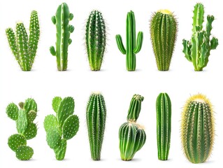 Set of cactus real plants isolated on white background