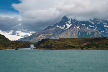Scenic view of the mountains and lakes  in Torres del Paine National Park, Patagonia