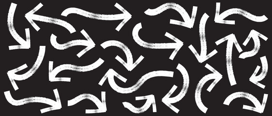  Set of simple lines hand drawn black arrows in various style. Bold brush drawn curved arrows. Hand drawn vector thick marker arrows. design element vector illustration.
