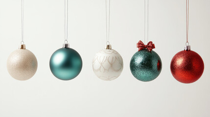 Obraz premium Minimalist christmas ornaments against white background in various colors