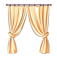 isolated transparent Background. Elegant curtains in soft beige color, adding warmth and style to any room