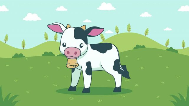 Cute cartoon cow in a field 2d animation