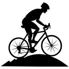 Naklejka premium Silhouette of a cyclist riding on a mountain trail, symbolizing endurance and adventure 